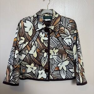 Harve Benard Womens Blazer Jacket Button Closure Lined Floral Brown Cream Size 8